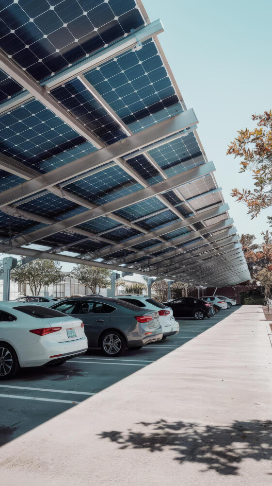 Solarcarport mit Photovoltaik-Modulen und Doppelstellplatz